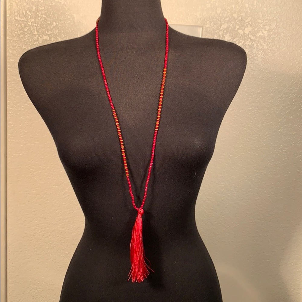 Pink Beaded Tassel Necklaces